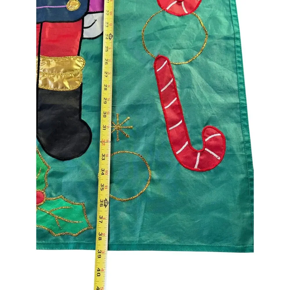 Vtg Applique Christmas Holiday Yard‎ Flag Double Sided Nutcracker Candy Cane